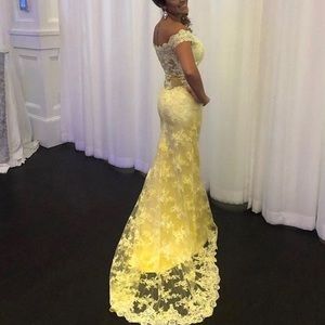 Yellow lace prom dress